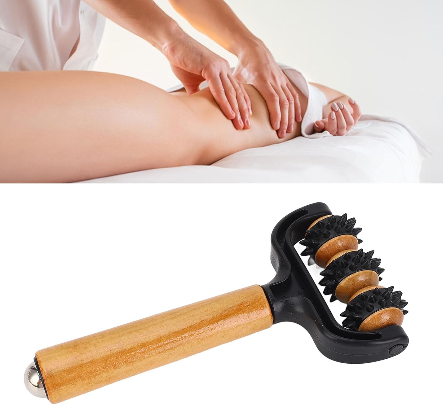 Handheld Spiky Massage Balls Roller, 3 Wheels Spiky Point Muscle Massage Roller with Wood Handle, Muscle Relaxation Tools for Foot Arm Body Neck Leg Pain Pressure Relief - Image 4