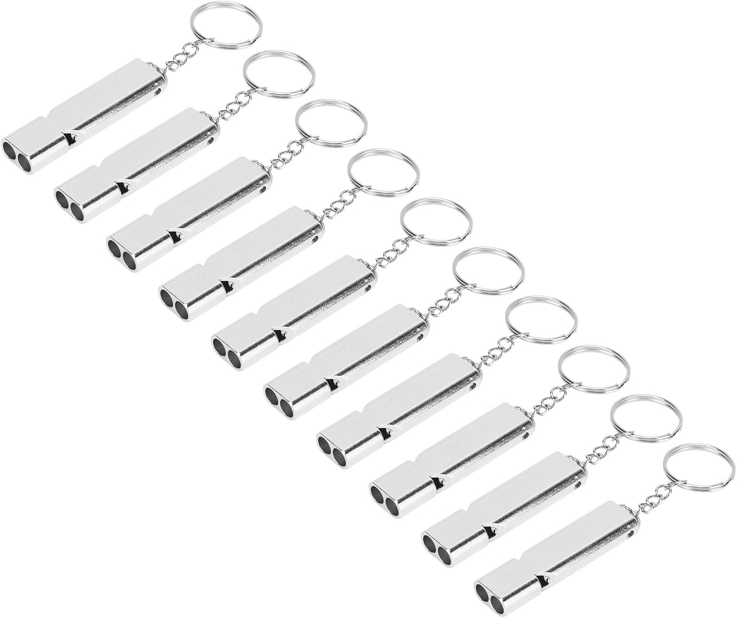 Emergency Survival Whistle Double Tube High Frequency Whistle for Camping Hiking Fishing Keychain for Outdoor Activities Aluminum Alloy (Silver)