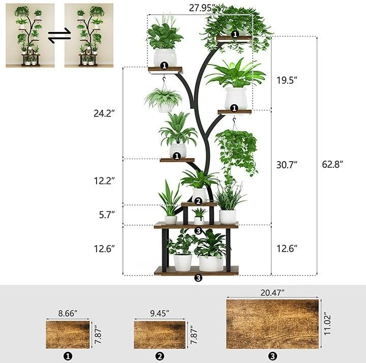 Miniatura 6 de Soporte para plantas de interior con luces de crecimiento, estante de plantas de interior de 7 niveles, soporte para plantas de 62.8 pulgadas con