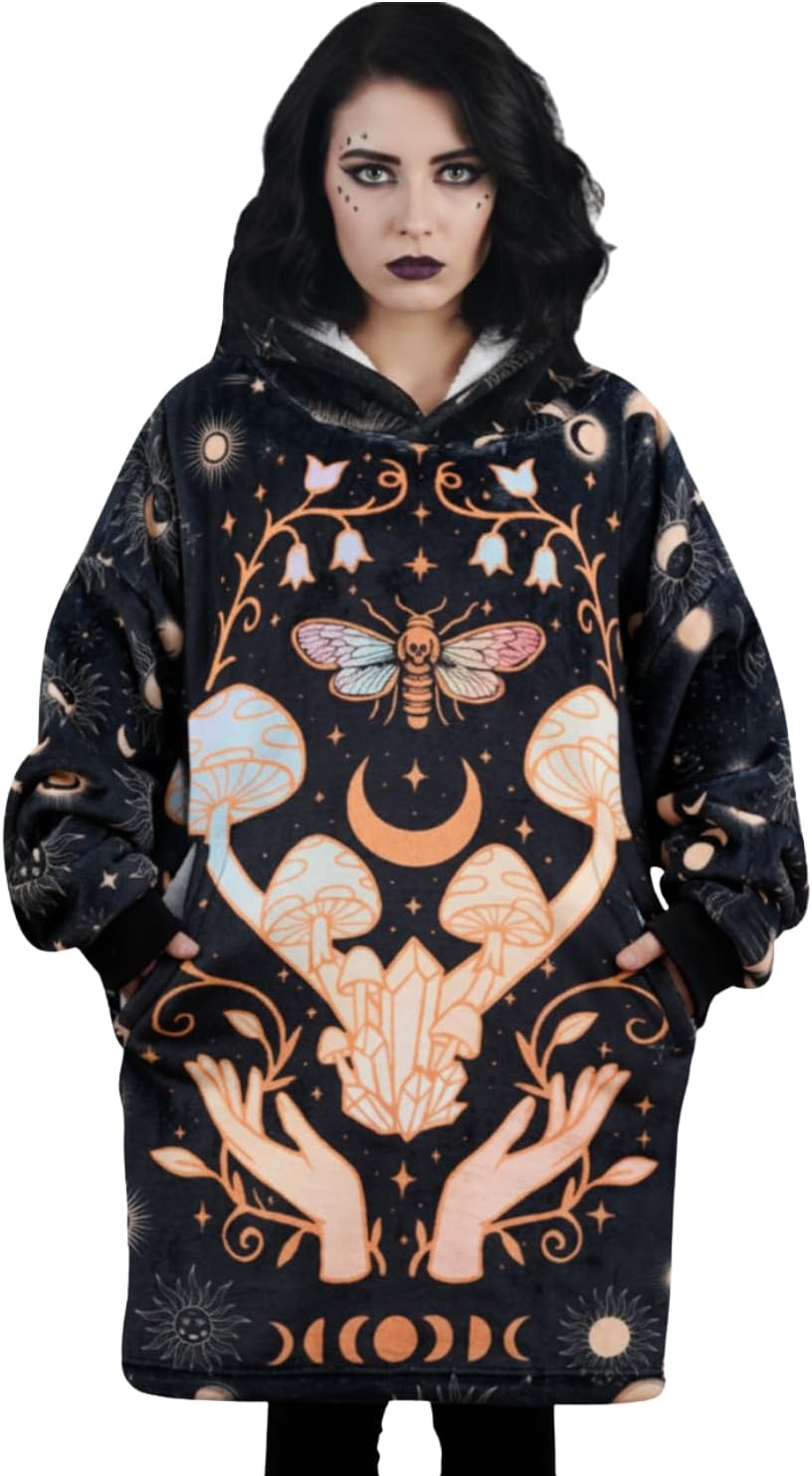 Witchy Gifts for Women, Wearable Flannel Spiritual Blanket Hoodie, Super Soft Warm Cozy with Giant Pocket