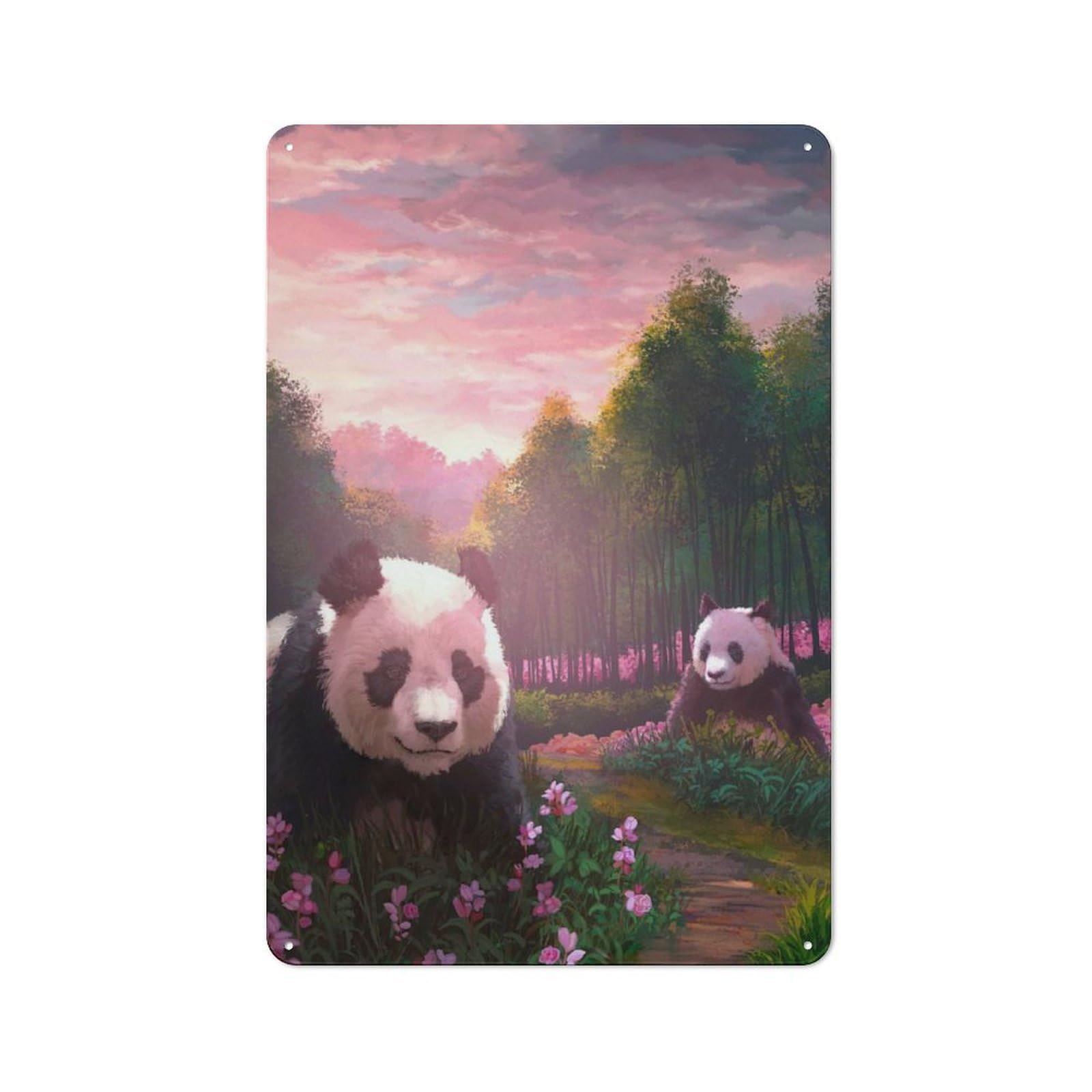 Junmoney Panda Spring Metal Sign 30X20cm With For Hallway Wall, Retro Decor, Autumn Home Decor For Collectors Of Metal Signs
