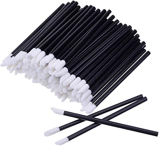 Pimoys 200 Pack Disposable Lip Brushes - Black Handle Fiber Applicators for Precise Lipstick & Gloss Makeup