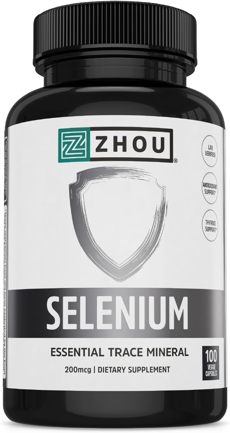 Zhou Selenium 200mcg | for Thyroid, Prostate and Heart Health | Essential Trace Mineral with Superior Absorption | No Yeast | 100 Veg Caps