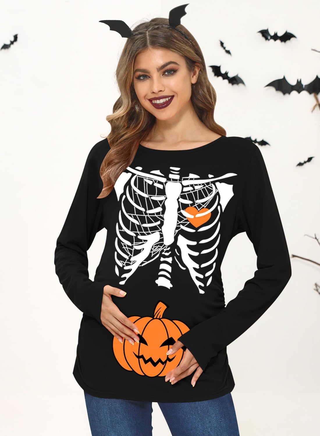 Halloween Women Pregnancy Pregnant Maternity Costume Family Loose Wrap Shirts Jack O' Lantern Skeleton Pumpkin Baby XXL - Image 3