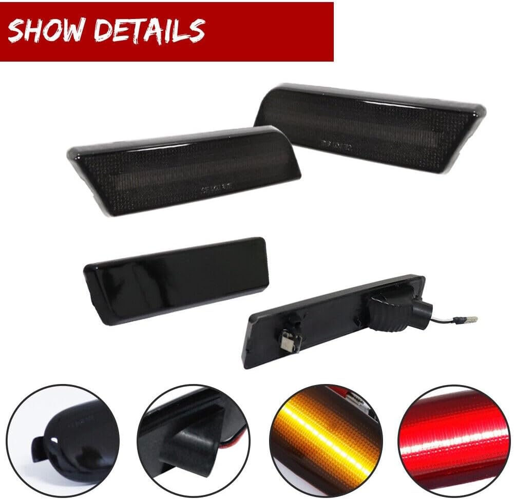 4X Smoke Front + Rear Side Marker Lights Black ABS Housing Bulbs 2010-2013 for Ford for Transit Connect XL/XLT 2010-2013 -40-60 Centigrade Degree-Work Temperature Smooth 12 V