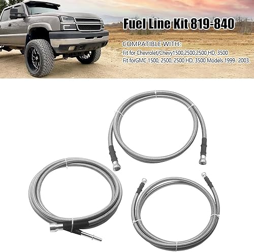 Miniatura 2 de Línea de combustible trenzada compatible con GMC Sierra Chevy Silverado 1500 2500 2500HD 3500 manguera de combustible flexible de acero inoxidable