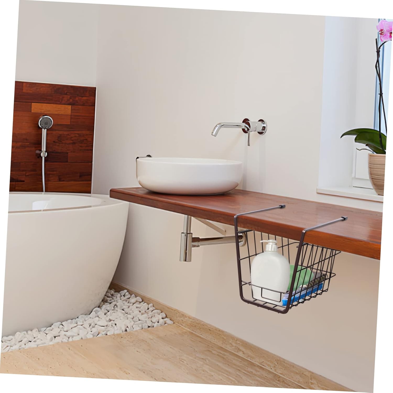 2 Pcs Under Shelf Wire Storage Baskets Iron Hanging Organizer for Kitchen Pantry Cabinet Bathroom and Bookshelf Space Saving Basket Organizer White