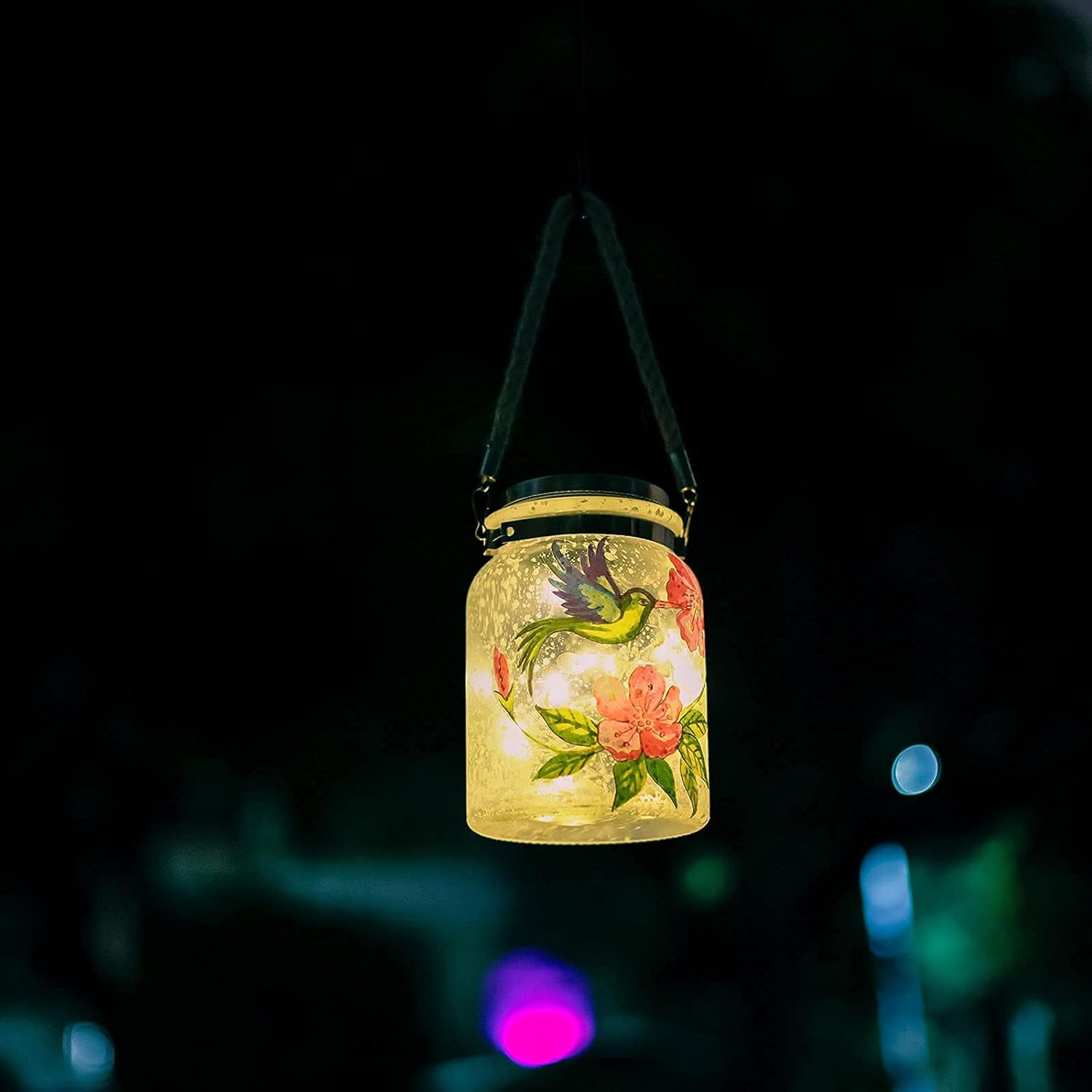 Mason Jar Solar Lights LED Hanging Lanterns Outdoor Table Lamps Garden Lawn Patio Yard Decorations Ornaments Hummingbird Warm White