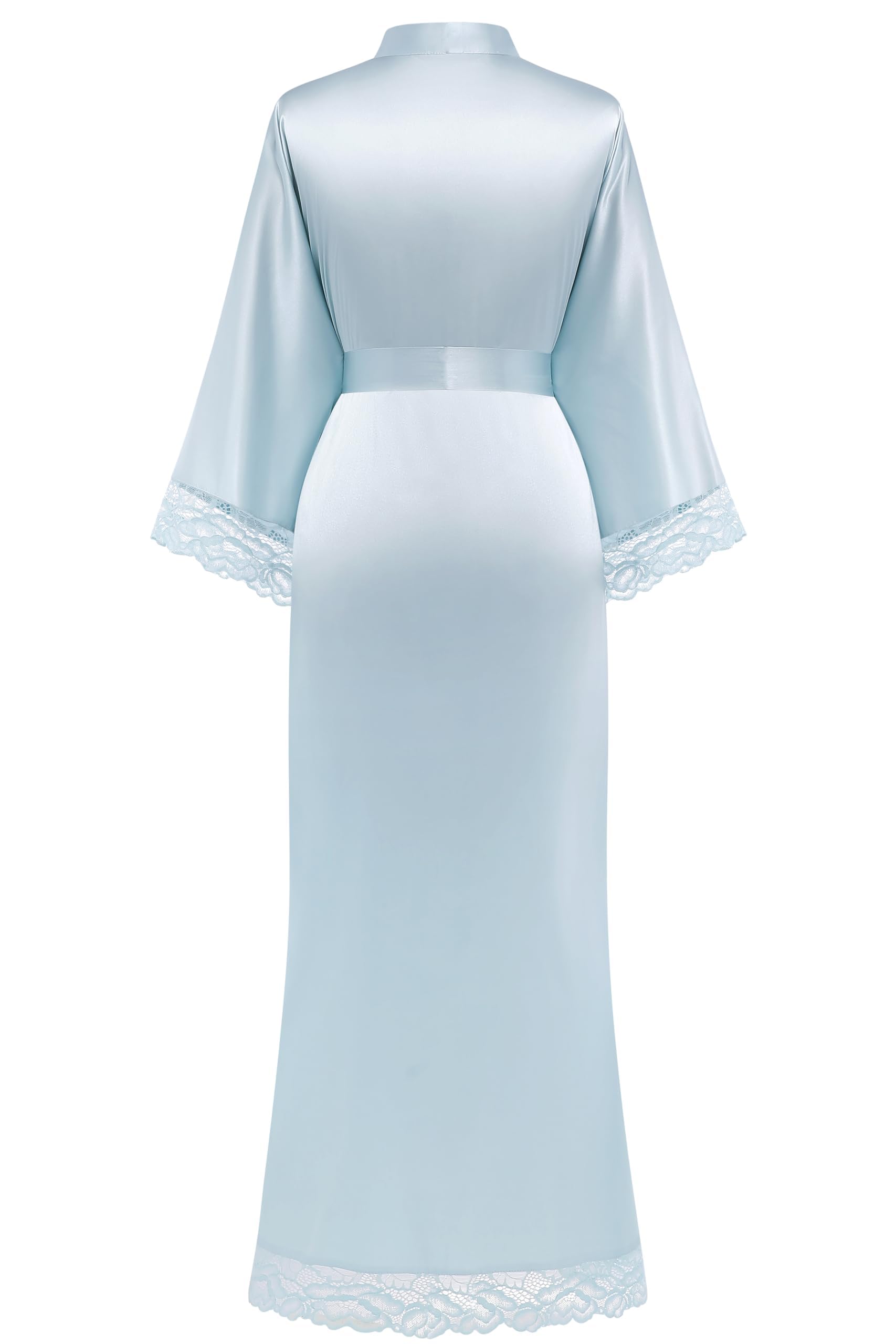 BABEYOND Damski szlafrok kimono, satynowy, kimono, szlafrok, długie kimono, szlafrok kąpielowy dla druhny, z koronkowym wykończeniem, na bieliznę nocną, na imprezę, wesele, piżamę, Jasnoniebieski, One