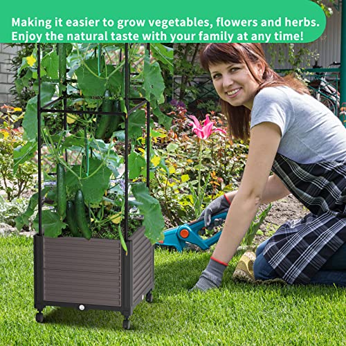 Docred Raised Garden Bed Planter Box With Wheels, Tomato Cage Planter Raised Garden Bed With Trellis For Climbing Vegetables Plants Tomato Cage, Indoor Outdoor Use #TOP7