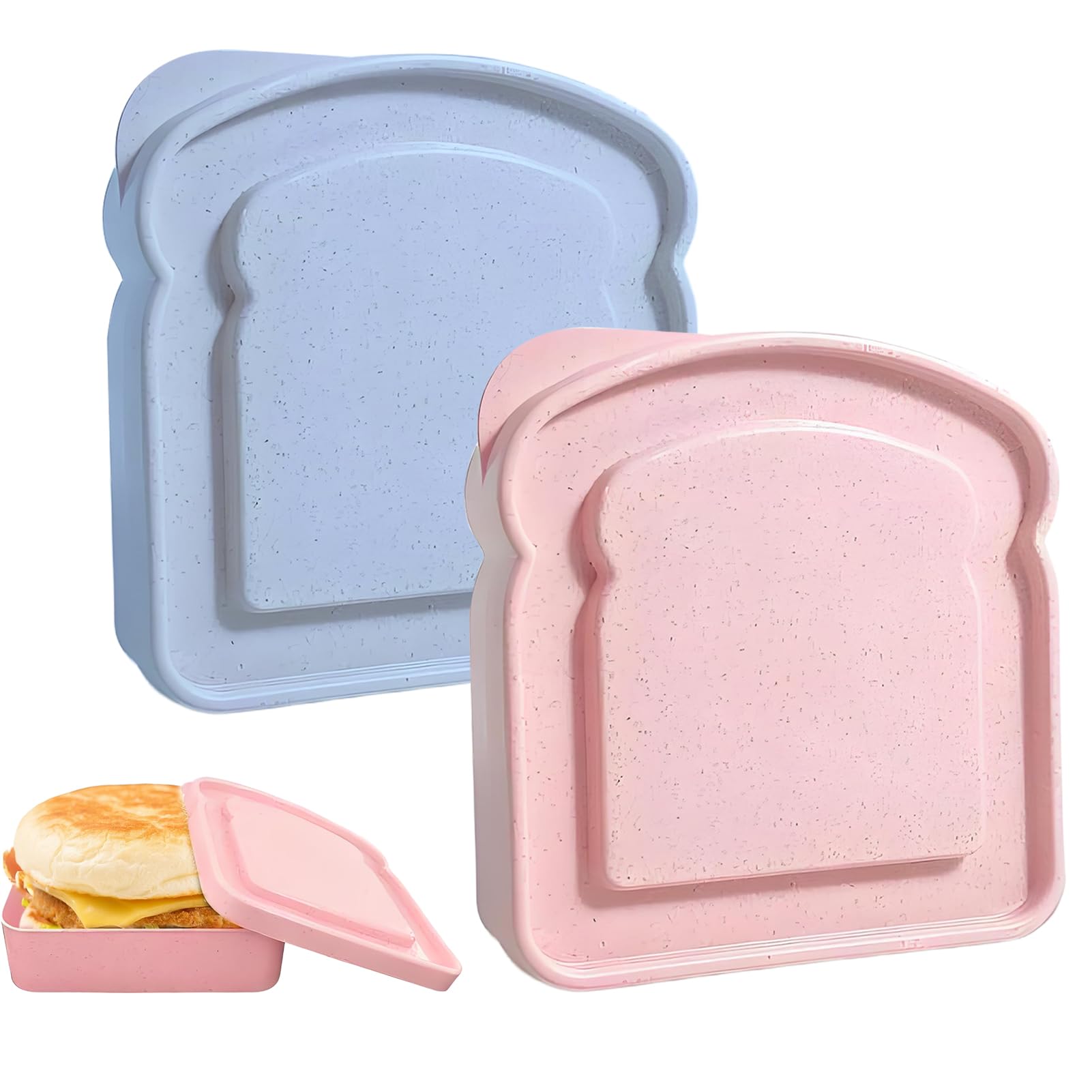 hinbkenla 2pcs Sandwich Containers,Sandwich Box,Sandwich Containers For Lunch Boxes,Sandwich,Reusable Toast-Shaped Lunchbox, Bpa-Free Plastic Food