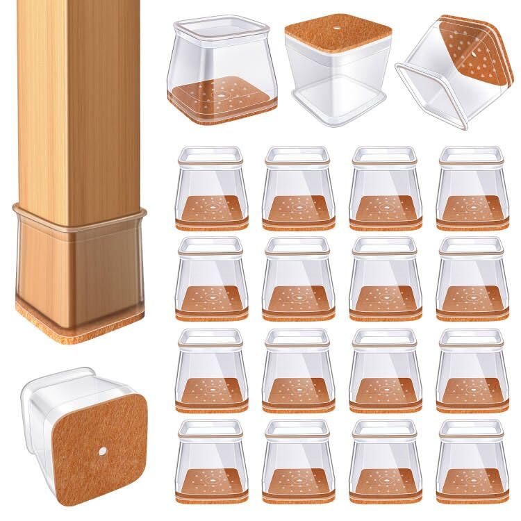 24 Pcs Chair Leg Floor Protectors for Hardwood Floors Square Silicone Covers to Protect Wood Tile Floors Felt Pads Furniture Leg Caps Non-Slip Reduce Noise (Fit:1.5"-2.2")