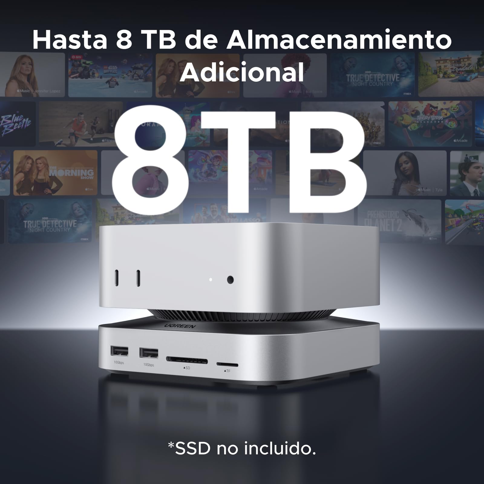 UGREEN Docking Station Compatible con Mac Mini M4 y M4 Pro Dock Station Hub USB C 10 en 1 con Carcasa M.2 NVME SSD Lector de Tarjetas TF SD 7 Puertos USB 10Gbps 5Gbps