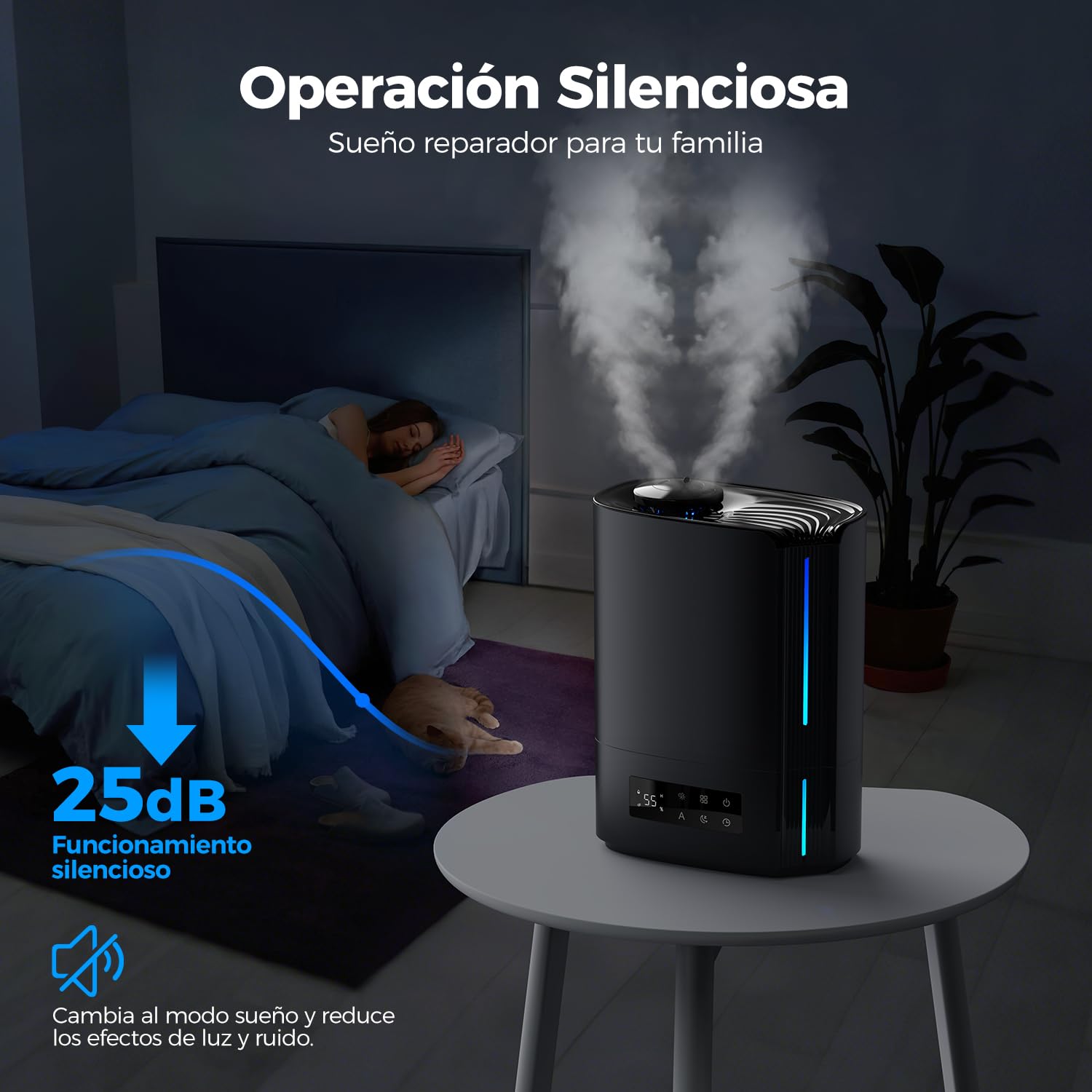AROEVE Humidificador de Aire 6L para Habitaciones, Difusor de Aceites Esenciales, Humidificador Ultrasónico para Bebés y Plantas, Duración de hasta 60 Horas, Control de Humedad Inteligente, Silencioso