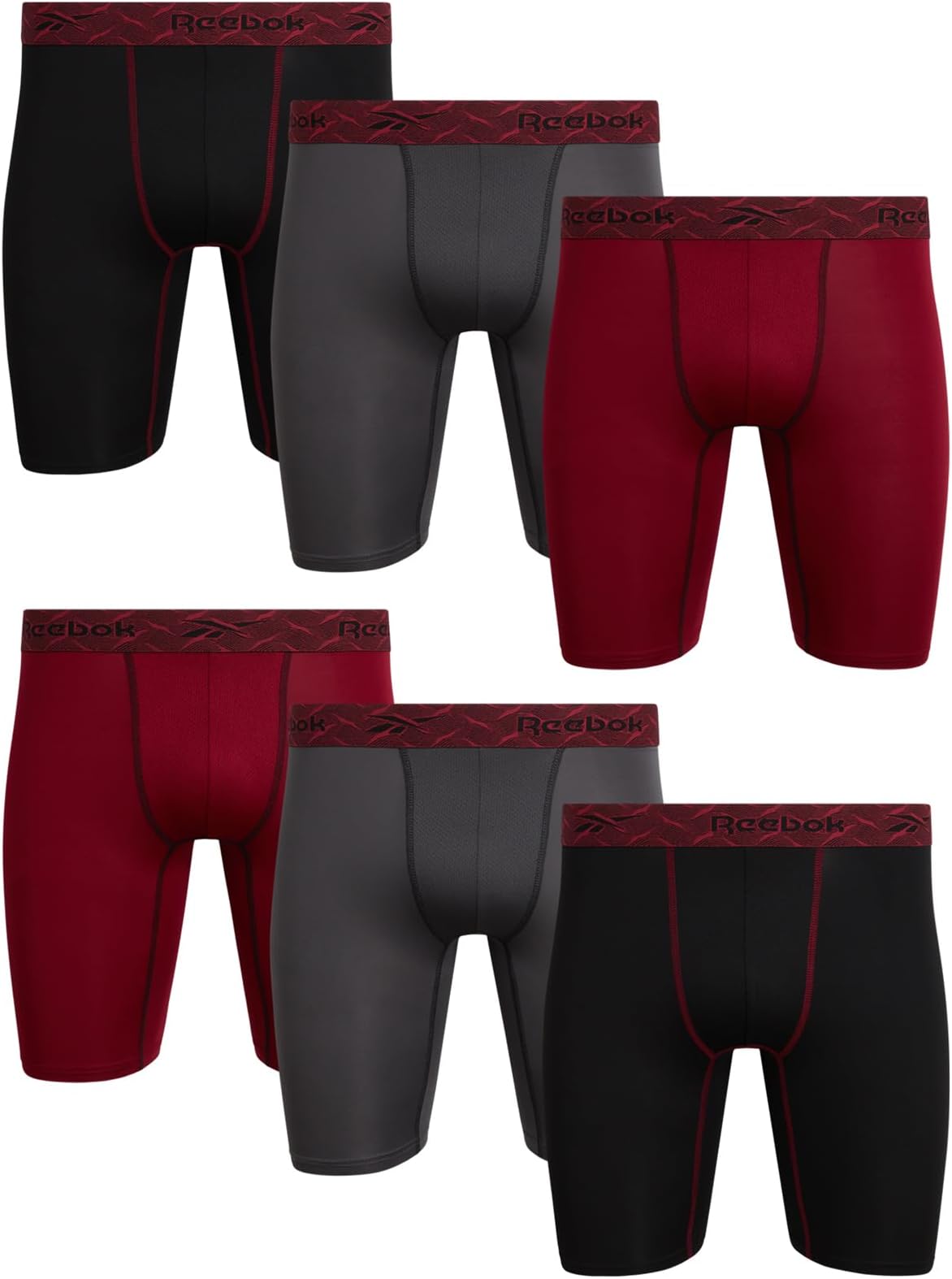 Men's 6 Pack Black Long Leg Performance Boxer Briefs