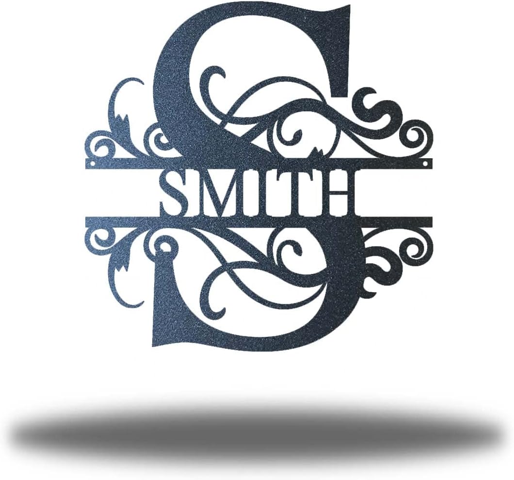 Riverside Designs Swirl Split Letter Monogram Metal Wall Art Steel Decor (18", Black)