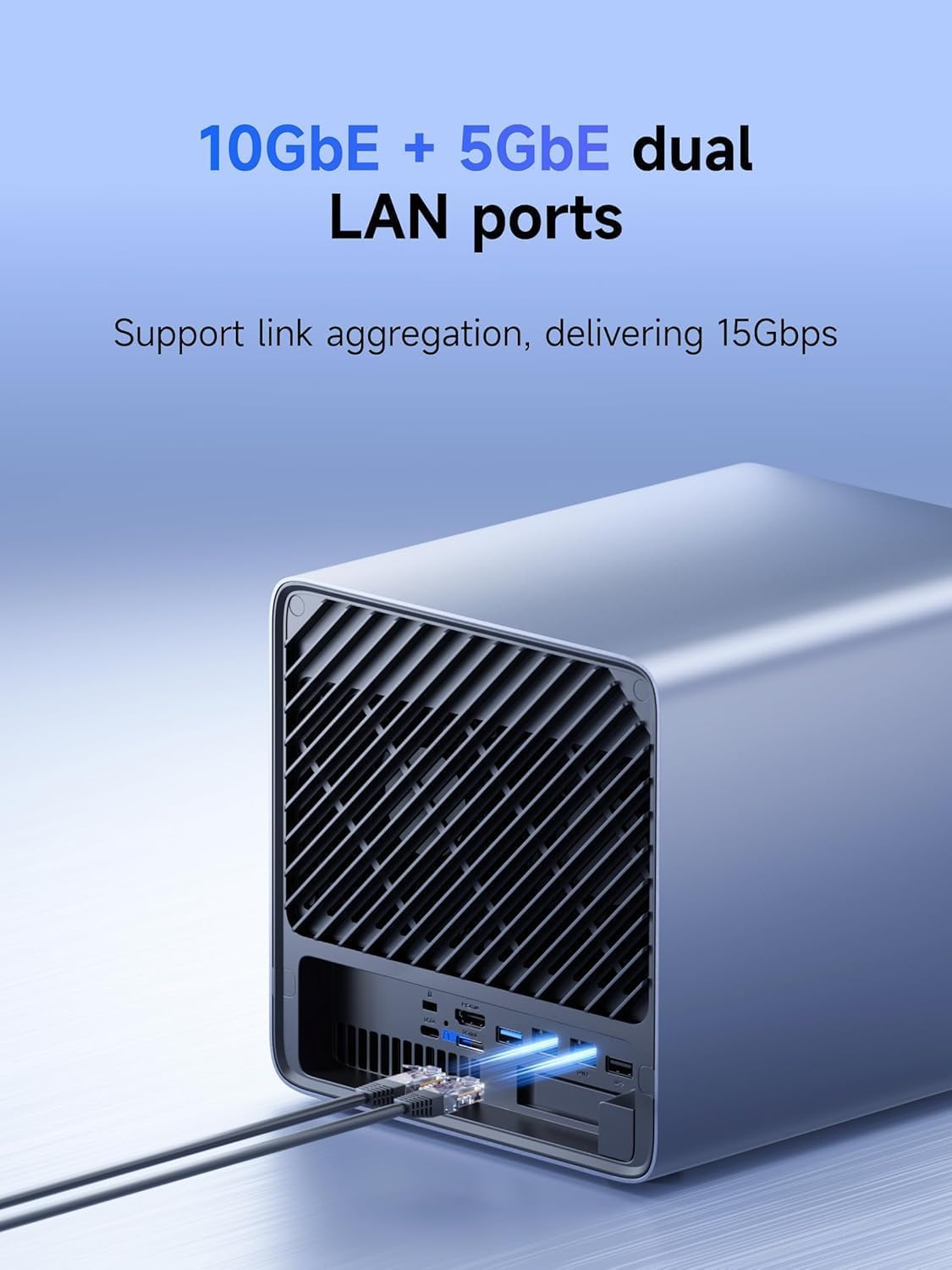 MINIS FORUM N5 Air 5 Baies NAS, AMD Ryzen 7 255, 8C/16T CPU, Radeon 780M, SSD 64 Go, 3 x M.2 NVMe, 10GbE + 5GbE, Ports OCuLink et USB4, Emplacement d'extension PCIe x16 (sans Disque Dur)