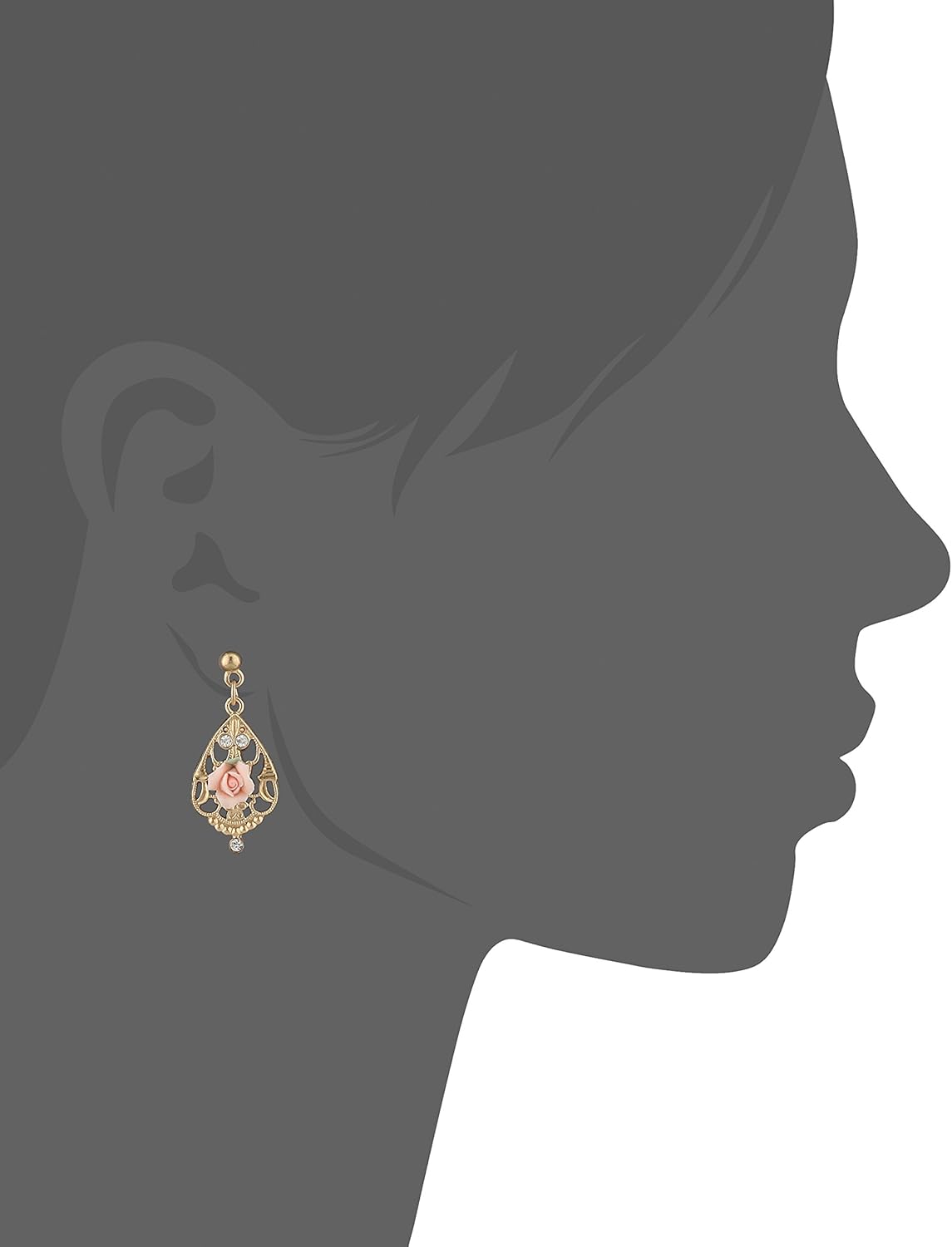 1928 Jewelry "Porcelain Rose" Teardrop Filigree Crystal Accent Rose Teardrop Earrings For Women, Hand Crafted Flowers, Timeless Floral Jewellery, Made In USA