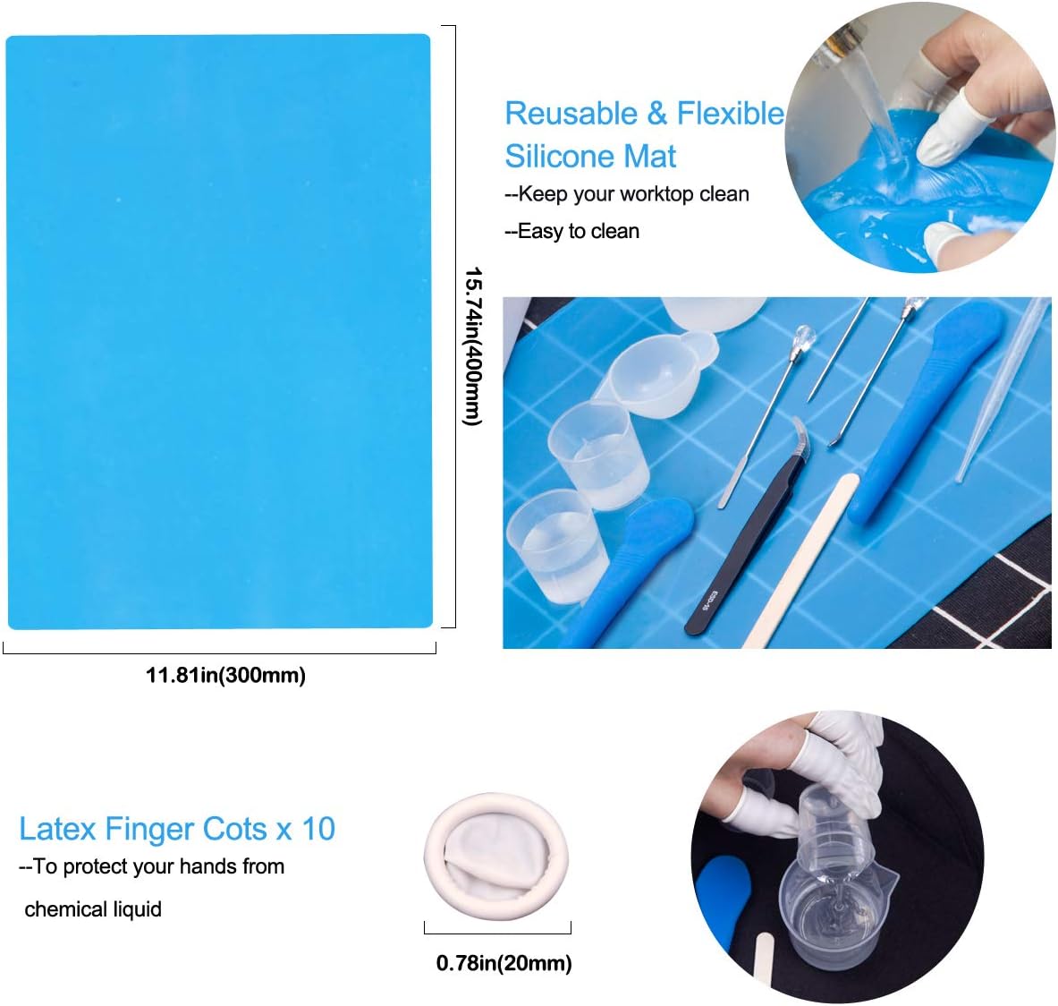 Moi Doi 45PCS Resin Mixing Cups Tools Kit, Graduated Plastic Silicone Measuring Cups, with Pipettes Mixing Stir Sticks Finger Cots Tweezer Silicone Mat for DIY Resin Casting Painting Jewelry Making