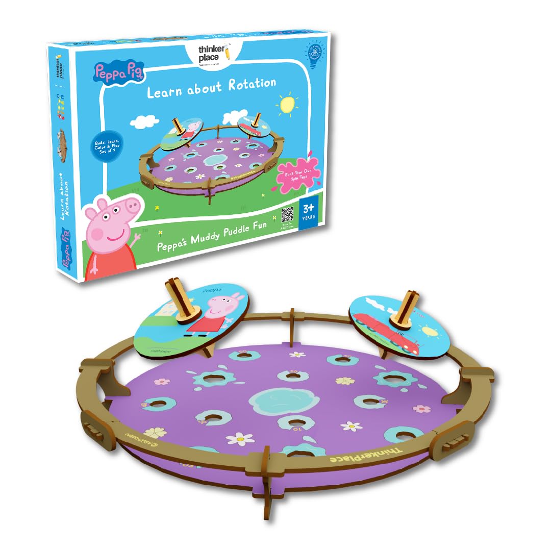 Peppa Pig DIY Muddy Puddle Spin Tops Game | Build, Color & Play with Peppa Pig Spin Tops | Stem Educational Toy for Kids Age 3, 4, 5+ Years | Science & Learning Toy, Multicolor