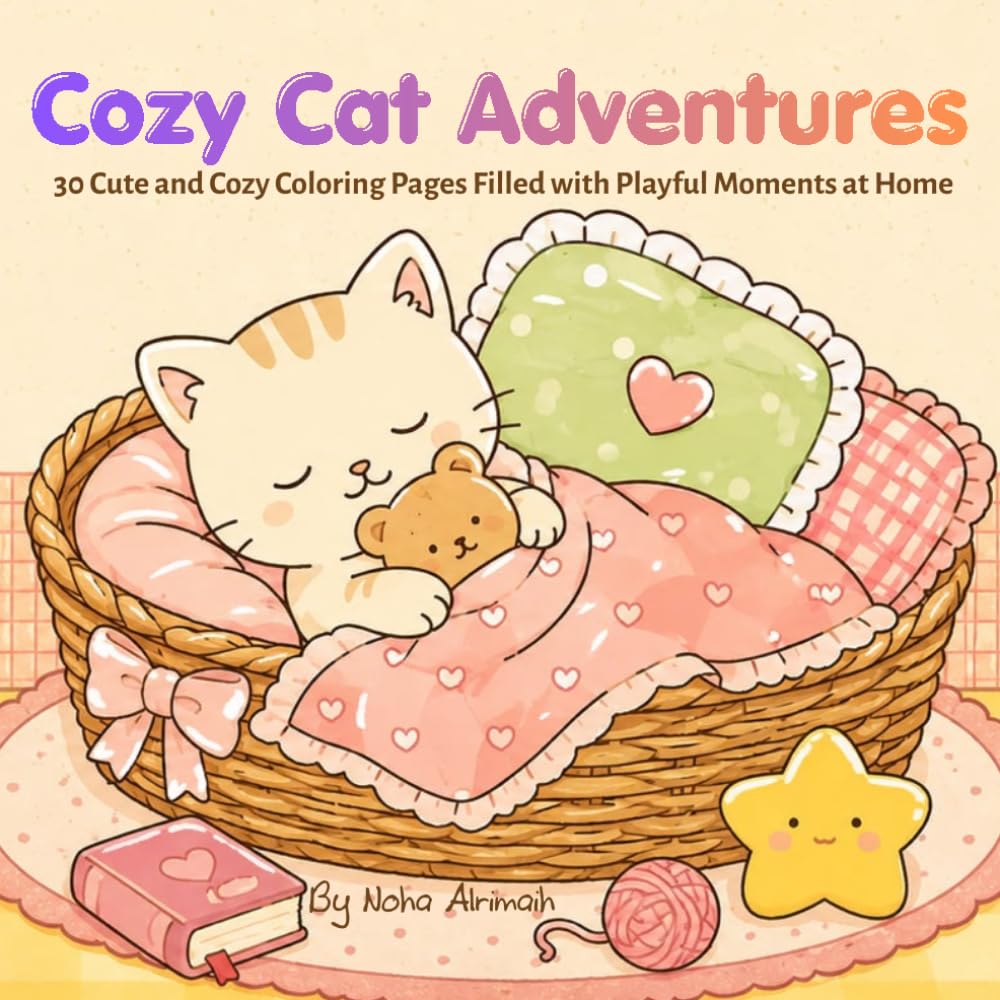 Cozy Cat Adventures: 30 Cute Coloring Pages Filled with Playful Moments at Home