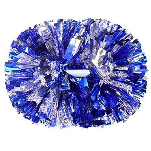 HOMU 2 Pack Cheerleader Pom Poms 12 in Cheerleading Poms Cheering Squad Pompoms Pom Cheering Team Foil Plastic Youth Pom for School Cheer Dance Kids Adults Team Spirit Cheering, Blue/Silver, BRSH1146