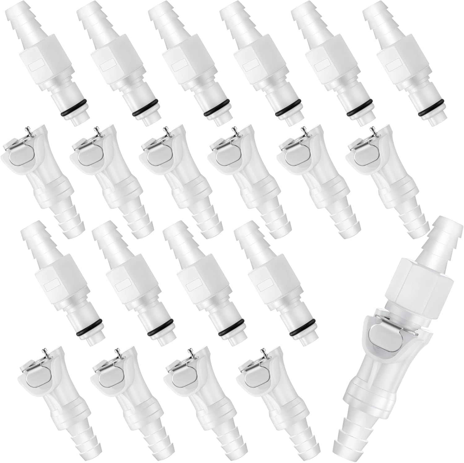 Chunful 20 Pcs 3/8" Quick Disconnect Connect Hose Barb Insert Fittings Plastic Male Female Coupling Connector 10 Female and 10 Male Connectors