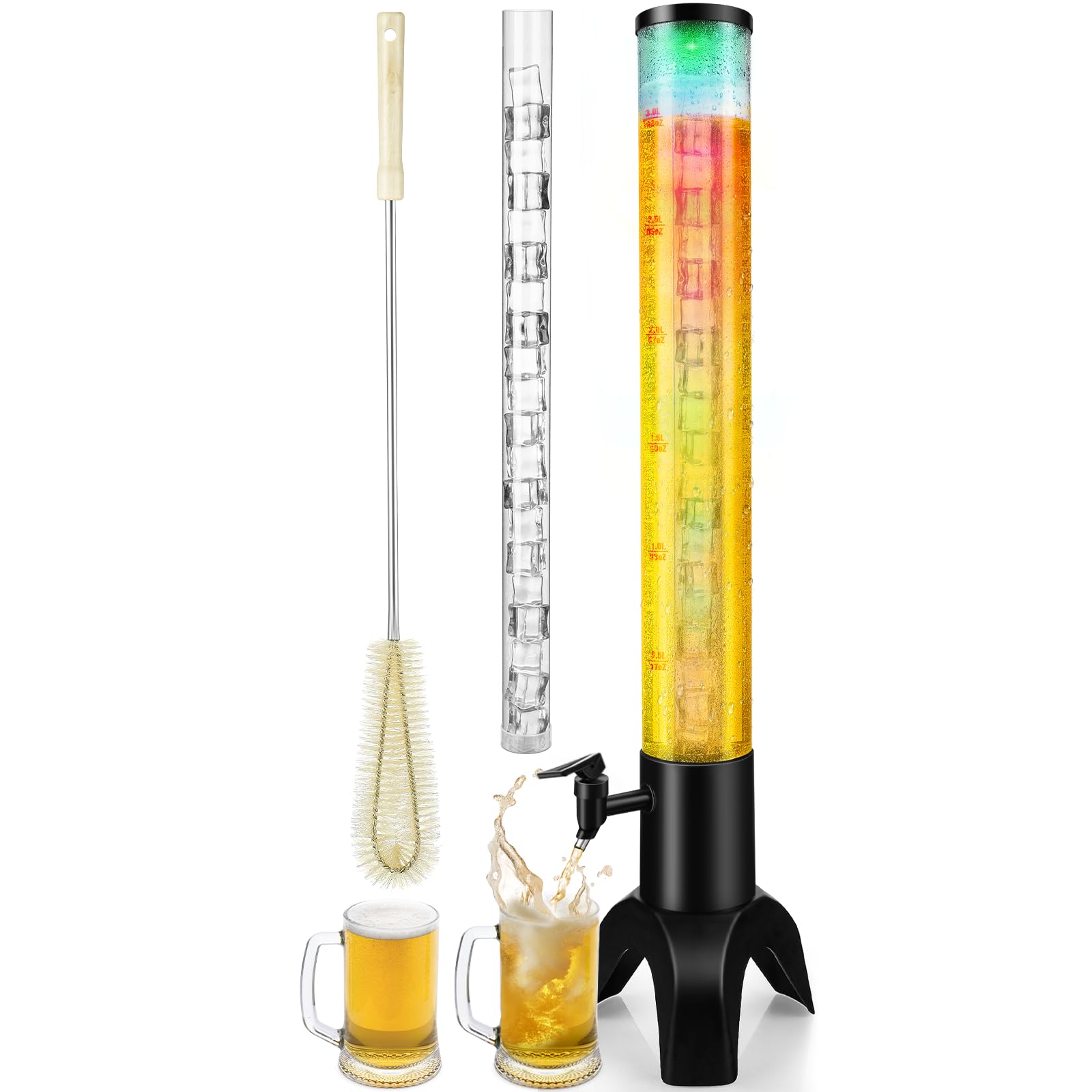 Torre de cerveza, dispensador de torre Mimosa de 3 l/100 onzas con tubo de hielo y luz LED, dispensador de cerveza de mesa de 3.2 cuartos de galón/3 L para fiestas, bares, bares, restaurantes