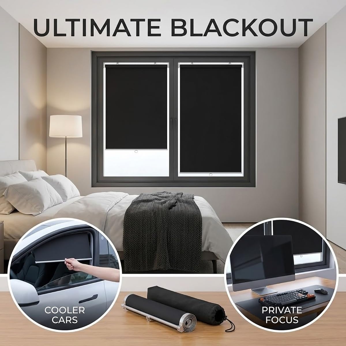 Rideau Petite Fenetre avec Transparent Ventouses, Store Occultants sans Perçage, Store Enrouleur Occultant pour Fenêtre, Rideaux Protection Solaire Isolant Thermique Rétractable