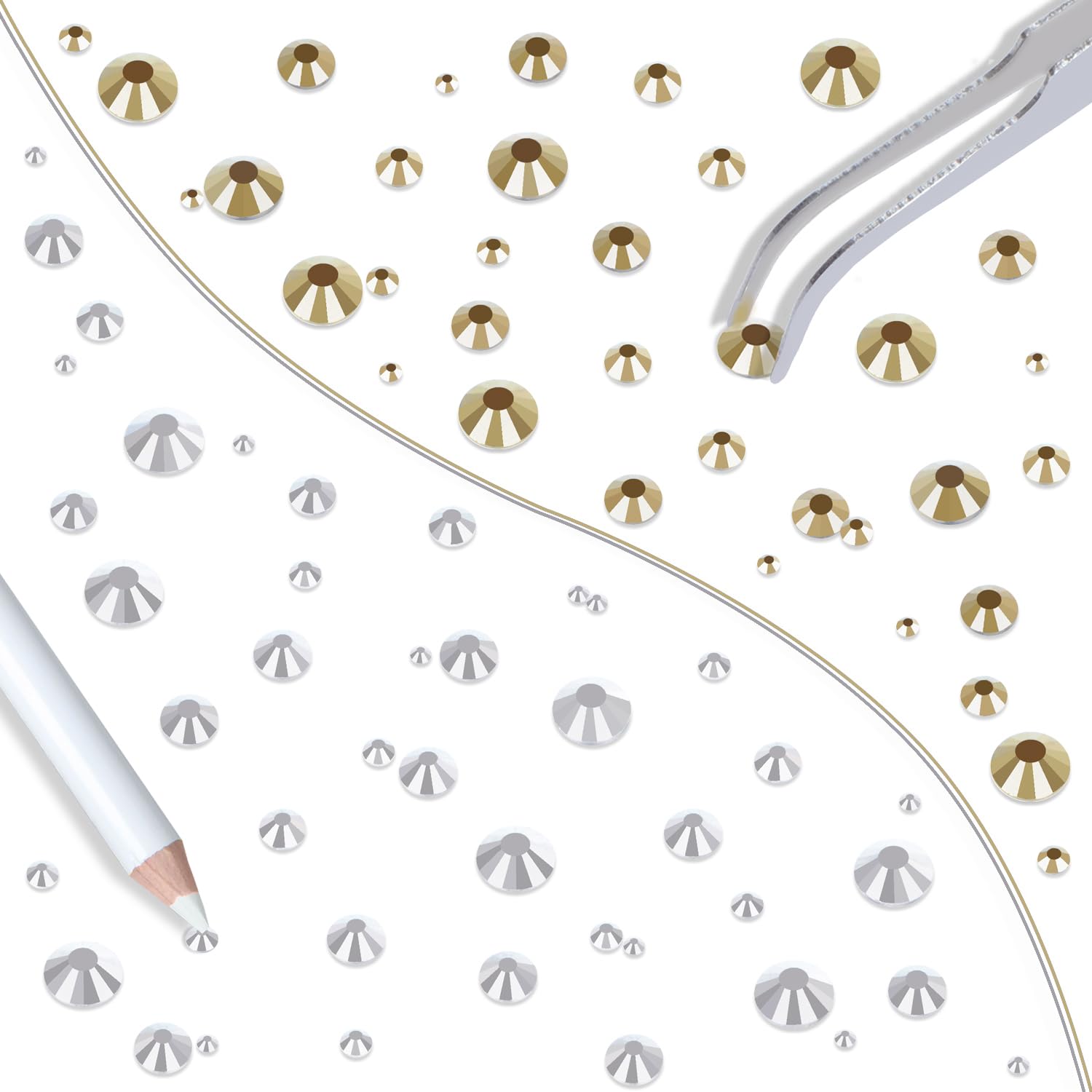 LPBeads 6400 Pieces Gold and Silver Hotfix Rhinestones Flat Back 5 Mixed Sizes Crystal Round Glass Gems with Tweezers and Picking Rhinestones Pen image 5