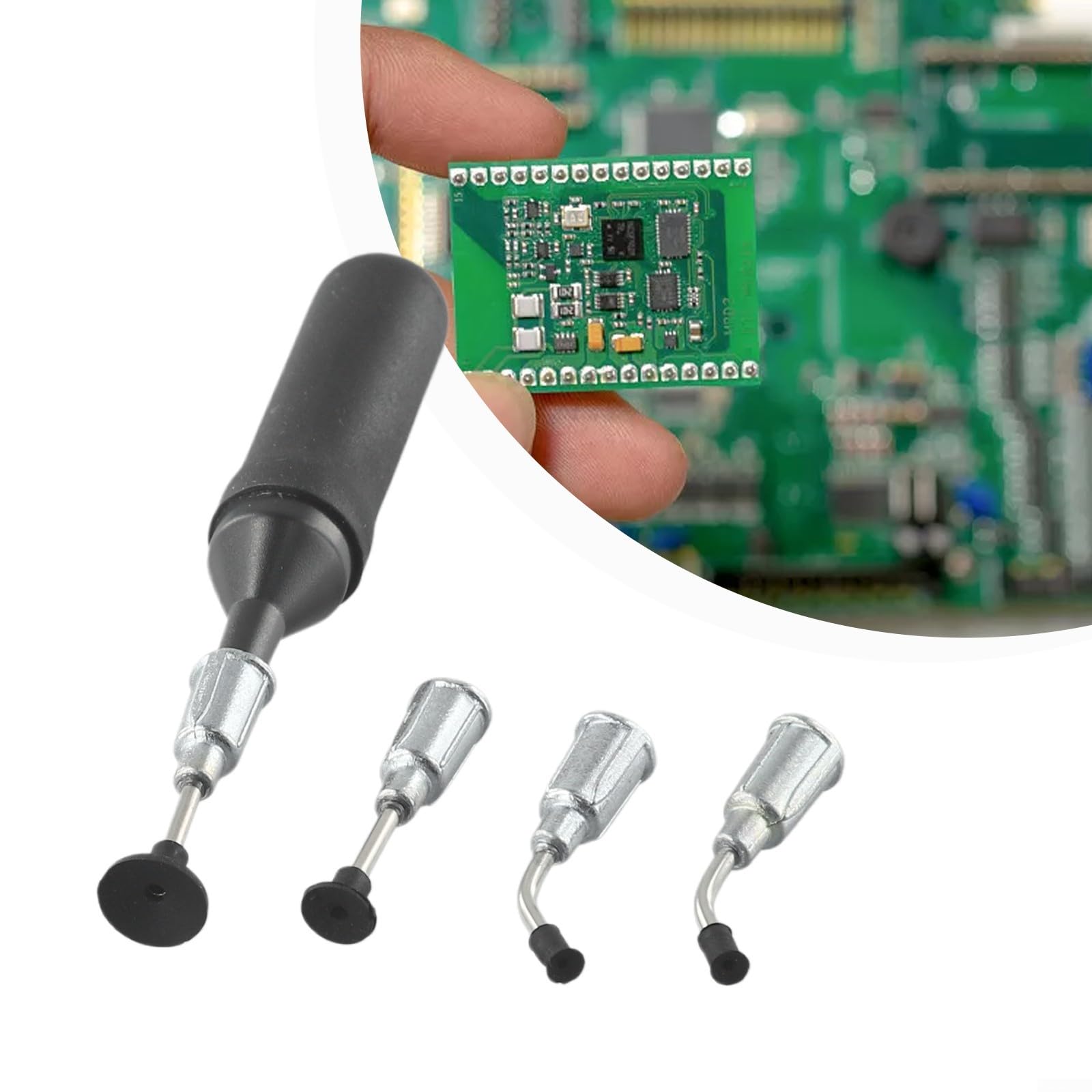 Kit penna sottovuoto con 4 ventose per pinzette IC dissaldanti, corpo in gomma antistatica 90 mm, set da 5 pezzi per componenti elettronici e piccoli