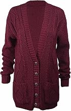 H&F Women's Chunky Aran Cable Knit Long Sleeve, Button Front Grandad Cardigan UK Sizes 8-26