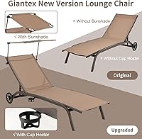 Vista 5 de Giantex Tumbona para exteriores, silla de bronceado con sombrilla y ruedas lisas, posición ajustable de 6 niveles, soporte para tazas, marco