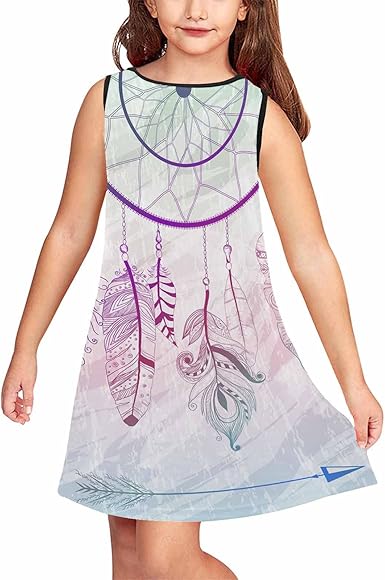 Amazon Com Interestprint Indian Dreamcatcher Girl Dress Sleeveless Summer Playwear Sundress Round Neck Midi Dress Clothing Shoes Jewelry