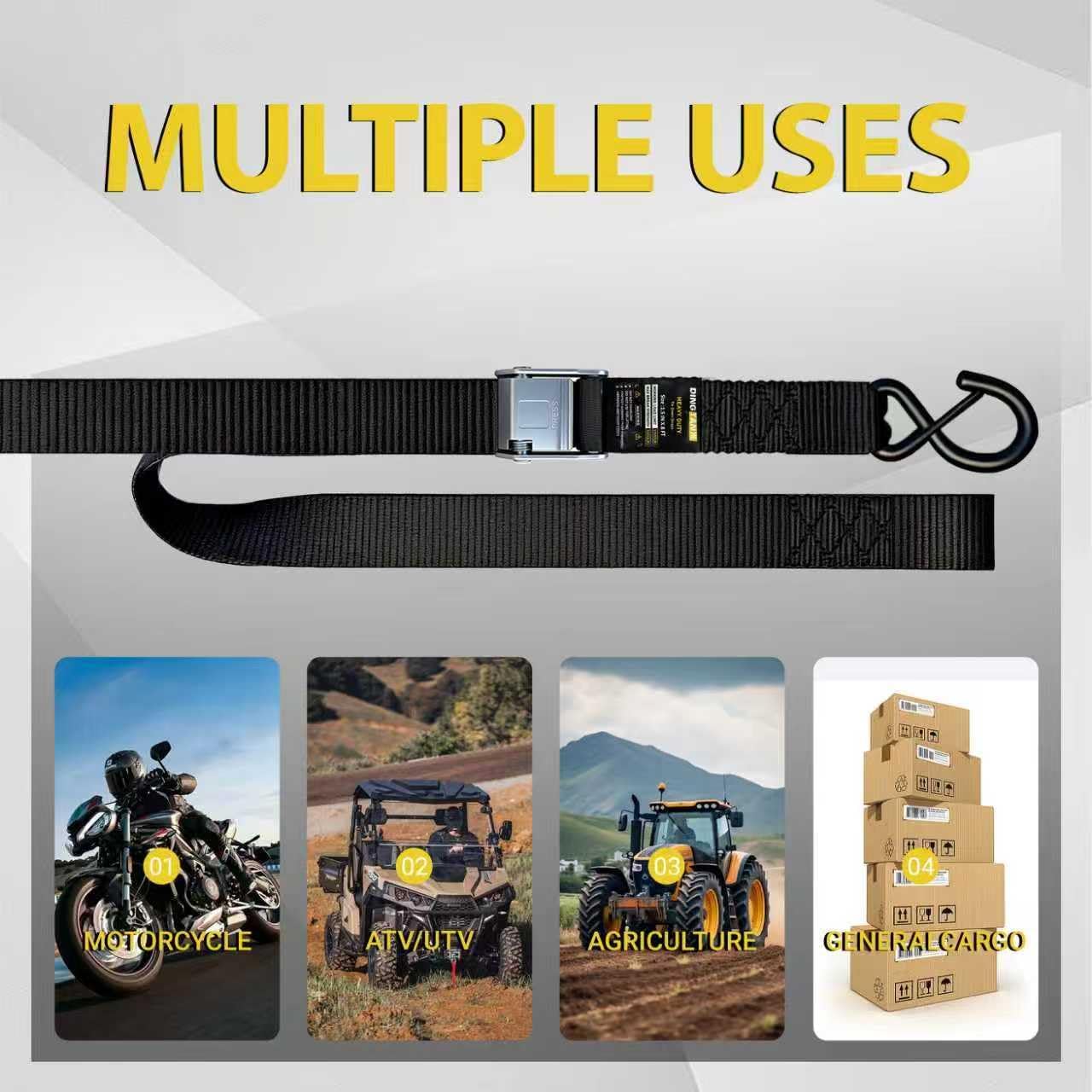 Motorcycle Tie Down Straps - 3,000lb Break Strength, 1.5 in X 8FT Heavy-Duty Cambuckle Tie Down Set with S Hook and Soft Loops - Better Than a Ratchet Strap Black