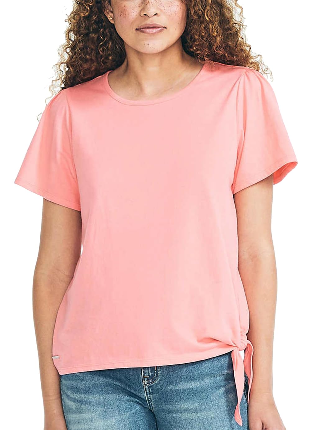 Nautica Women's Crop Top Short Sleeve Side-Tie Knot Tee T-Shirt