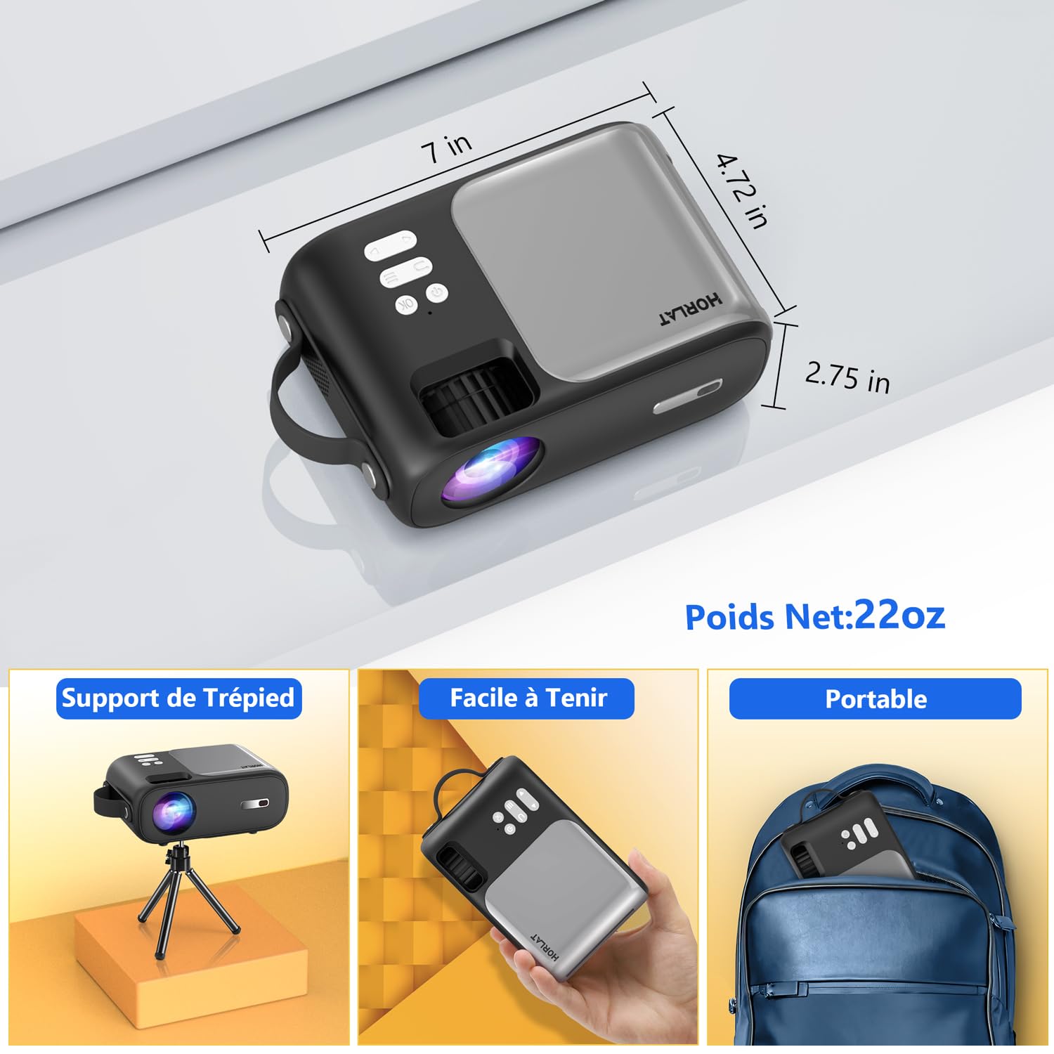 Mini Projecteur Portable 5G WiFi Bluetooth 1080P 9800 Lumens - Vidéoprojecteur Home Cinéma Correction Trapèze ±15°