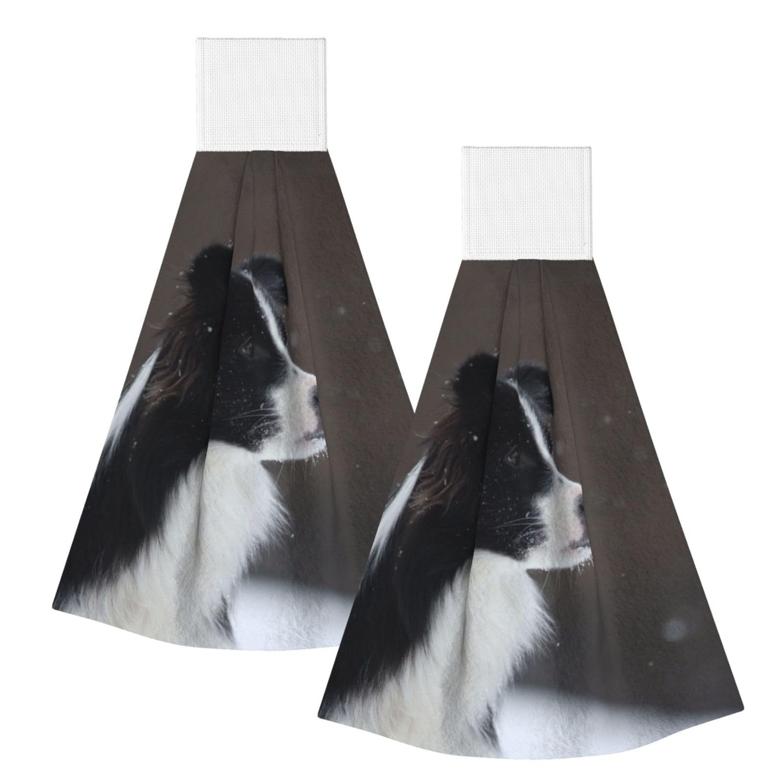 DOPKLNA Border Collie Dog Spotted Snow, 2 Pcs Hanging Coral Fiber Hand Towels for Bathroom, Absorbent Kitchen Towels