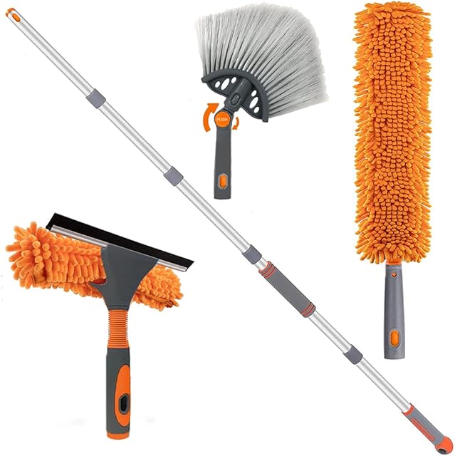 Window Squeegee and High Reach Duster Kit, High Ceiling Dusting and Window Cleaning Kit with Extendable Pole, Window Washer &Squeegee, Cleaning Duster and Feather Dusters