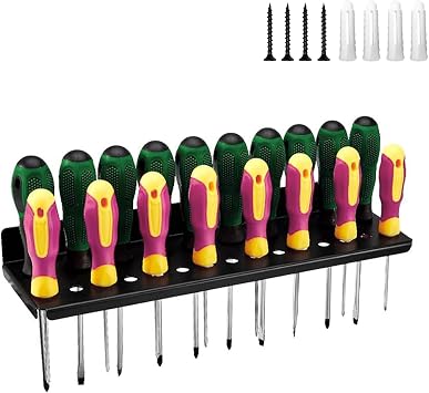 PARFCO Screwdriver Wall Holder, Metal Tool Rack for Garage Workshop