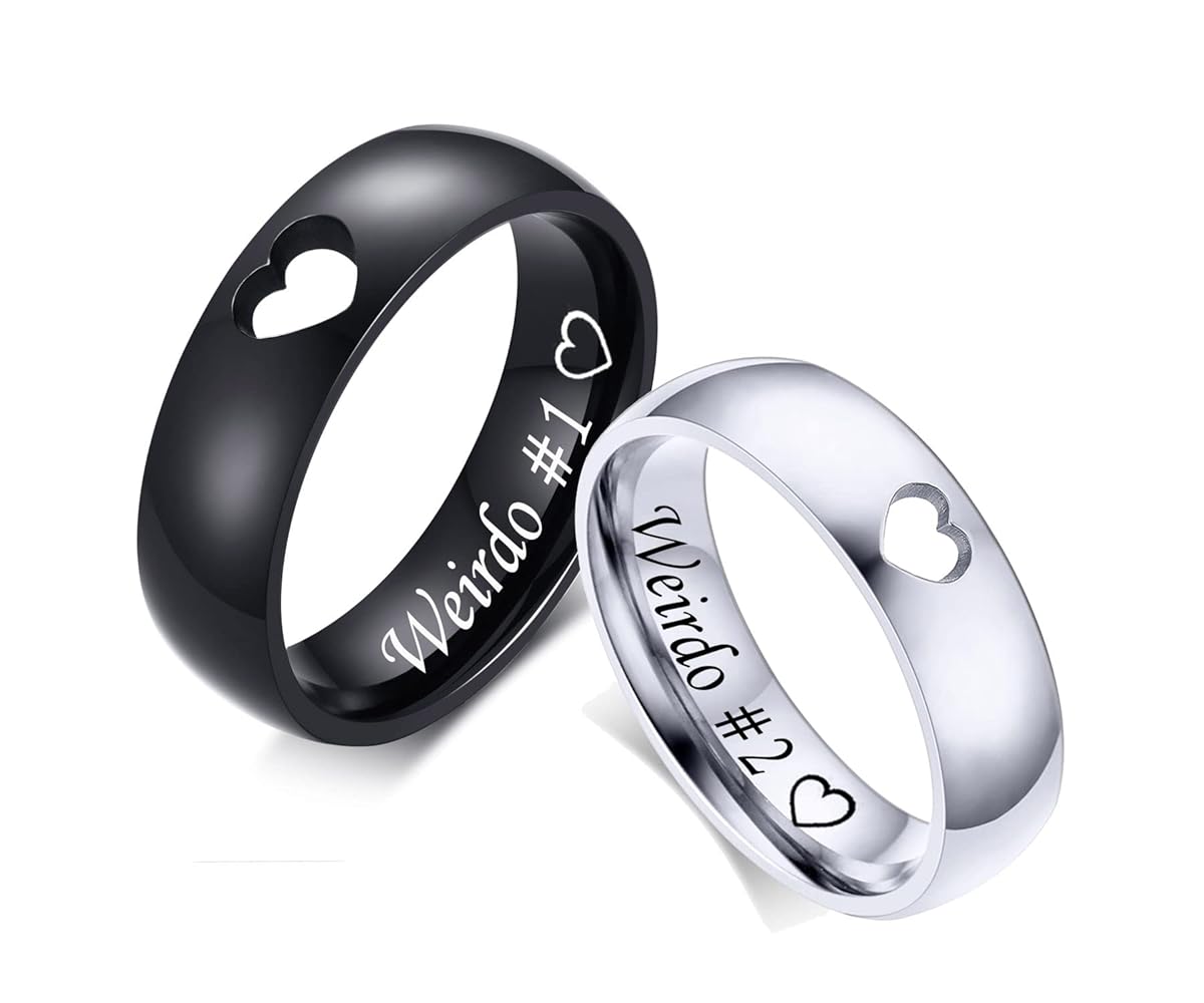MZZJ Weirdo #1 & Weirdo #2 Couple Promise Ring 6MM Stainless