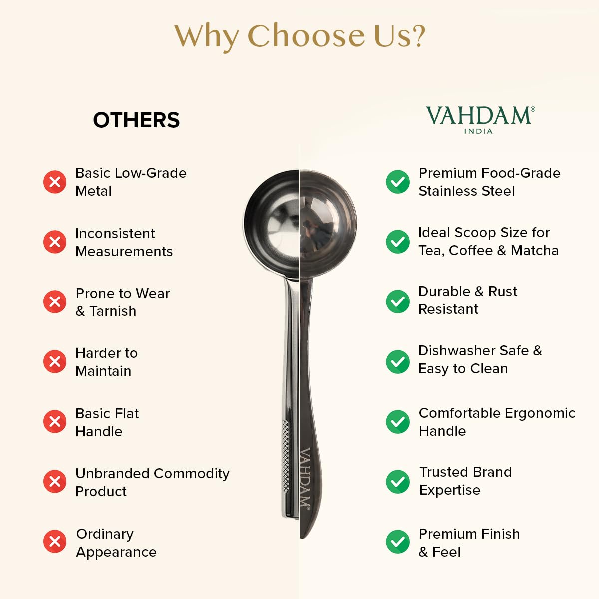 VAHDAM, Cuchara de té Perfect Serve | Cucharas de té de acero inoxidable | Cuchara mini de medición perfecta para preparar