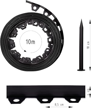 Lawn Edging Border 32ft 4cm High With Pegs, Flexible Garden Edging Border Strip, Garden Borders Edging For Flowerbeds, Border Edging Garden Divider, Black Plastic Landscape Roll