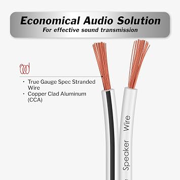 InstallGear Speaker Cable - 14 Gauge AWG (100ft - White) - White Speakers Wire Cable - Speaker Wire for Outdoor, Automotive, and Marine