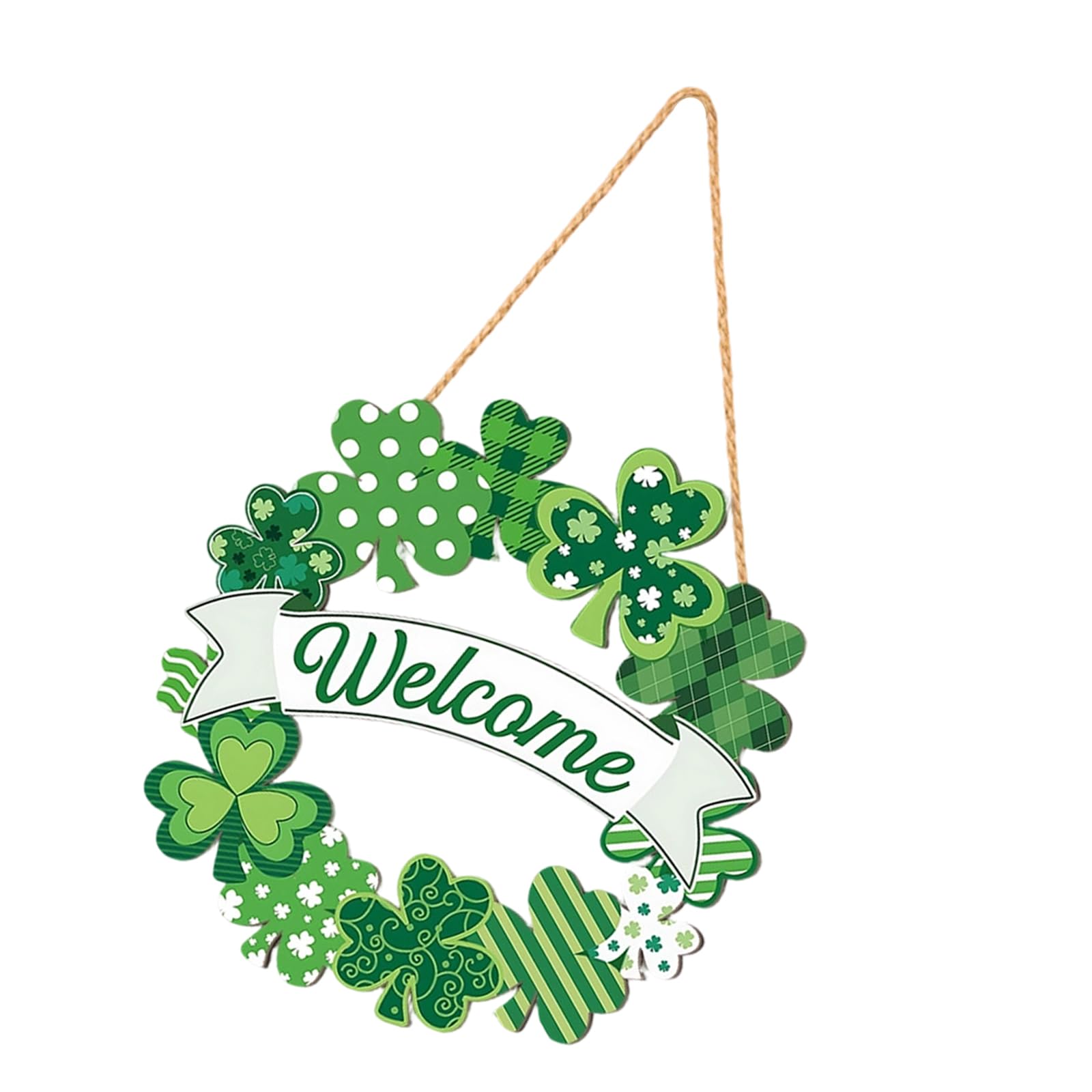 Multipurpose Patrick's Day Shamrocks Wooden Wreath Welcome Sign for Irish Festival Front Door Decor Patrick's Day Shamrocks Wreath Wooden Front Wall Hanging