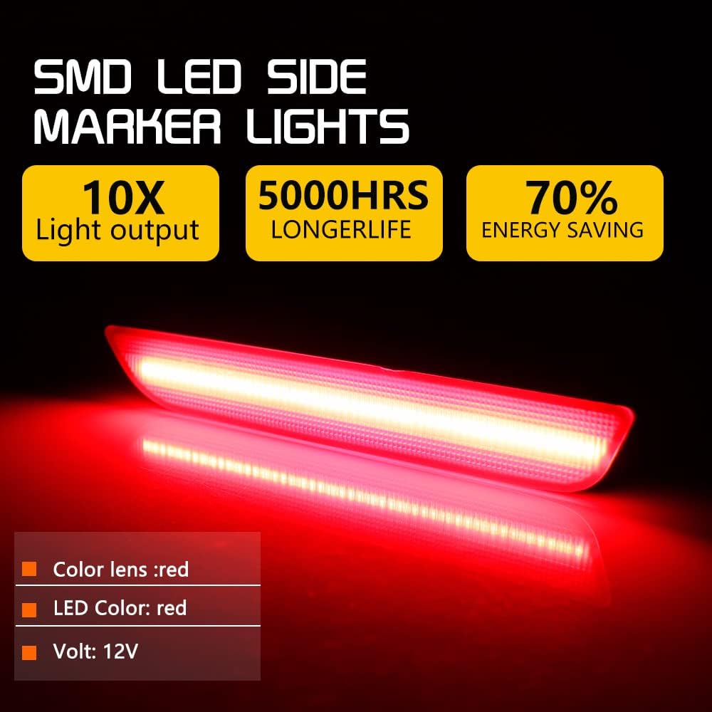 For 2010 2011 2012 2013 2014 Ford Mustang Rear Bumper Side Marker lights Red lens Red Led Lamp