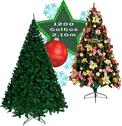 Árvore De Natal Pinheiro Grande Luxo Cheia Premium 2.10m 1200 Galhos Verde Tradicional