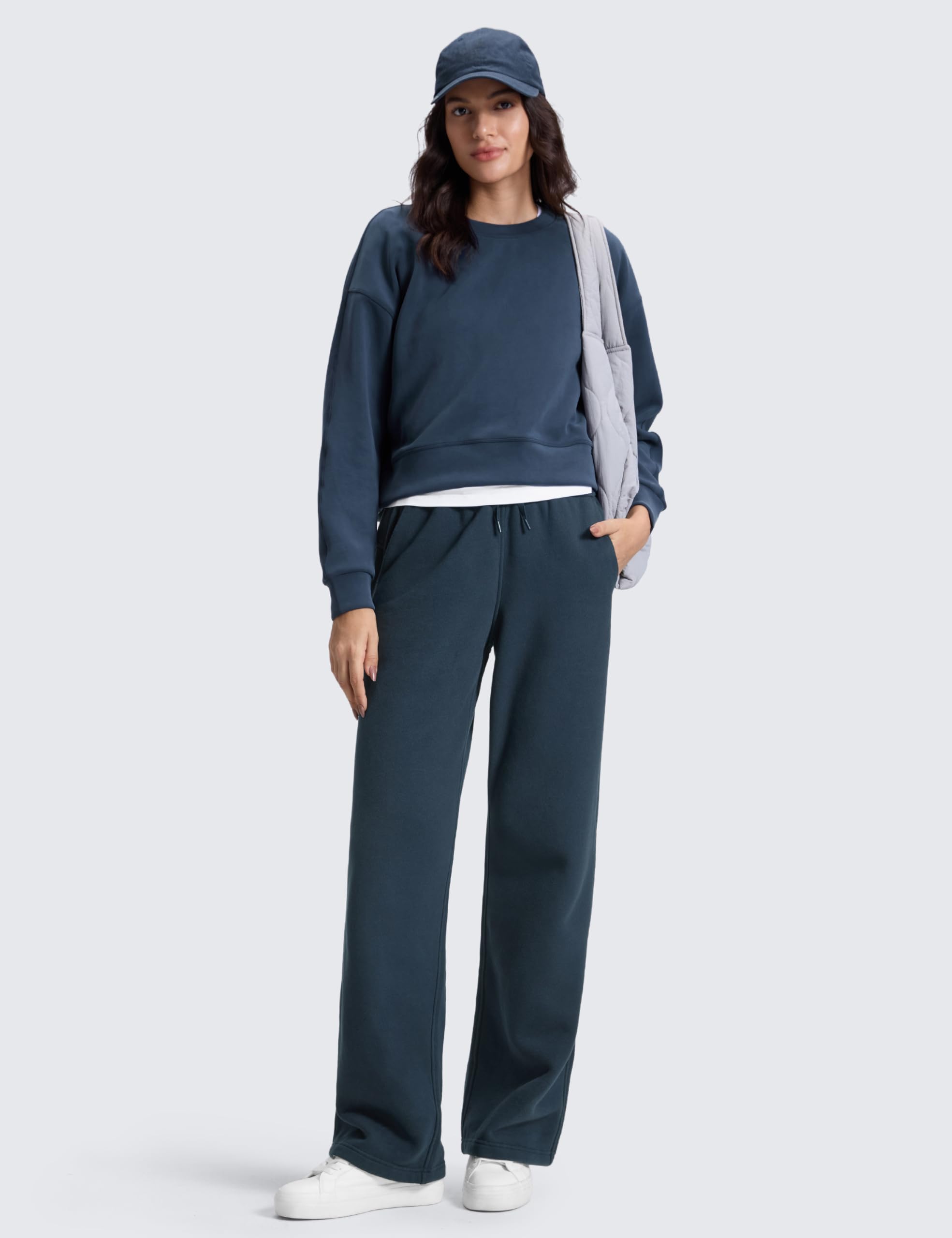 CRZ YOGA Damen Jogginghose Gefütterte Baumwolle Hohe Taille Joggers Soft Freizeithose Winter Lounge Hosen mit Taschen - 71/76/81cm