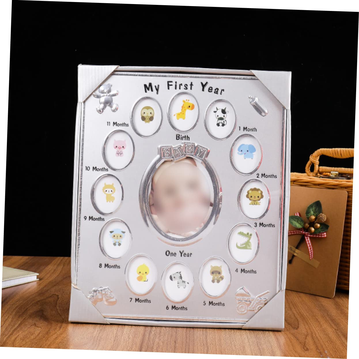 My First Year zum Ersten Geburtstag Bilderrahmen aus Metall für Babys Zufälliger Stil mit Stabilem Stand als Babyfotorahmen für Zuhause und Geschenk