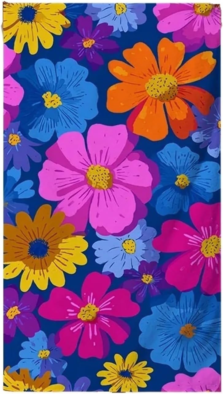 1pc Floral Beach Towel Vibrant Colorful Flower Pattern Bath Towels Soft Microfiber Fabric Unisex Oversized for Swimming(130X80CM-51X31in)